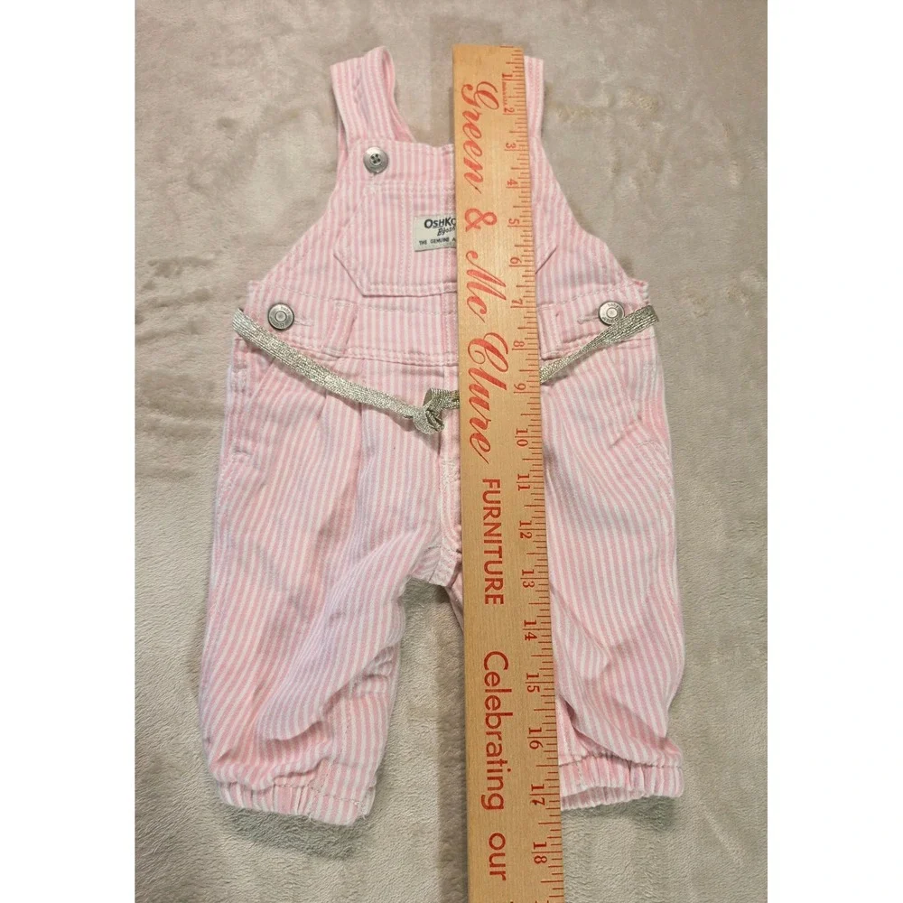 OshKosh Bgosh Baby Girls Pink‎ White Striped Hickory Overalls 3M Glitter Belt